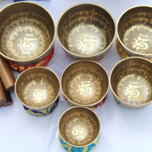 7-Piece Mantra Carved Chakra Singing Bowl Set - Tibetan Healing Bowls for Sound Therapy