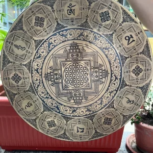 handcrafted tibetan gongs for chakra healing | symbol carved nepalese gongs