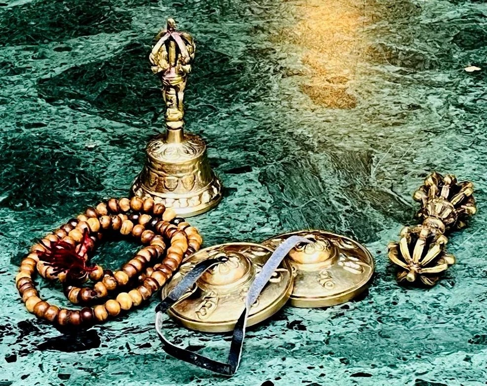 sacred buddhist ritual set bell, tingsha, bajra, mala, incense burner for meditation & prayer sacred buddhist ritual set bell, tingsha, bajra, mala, incense burner for meditation & prayer